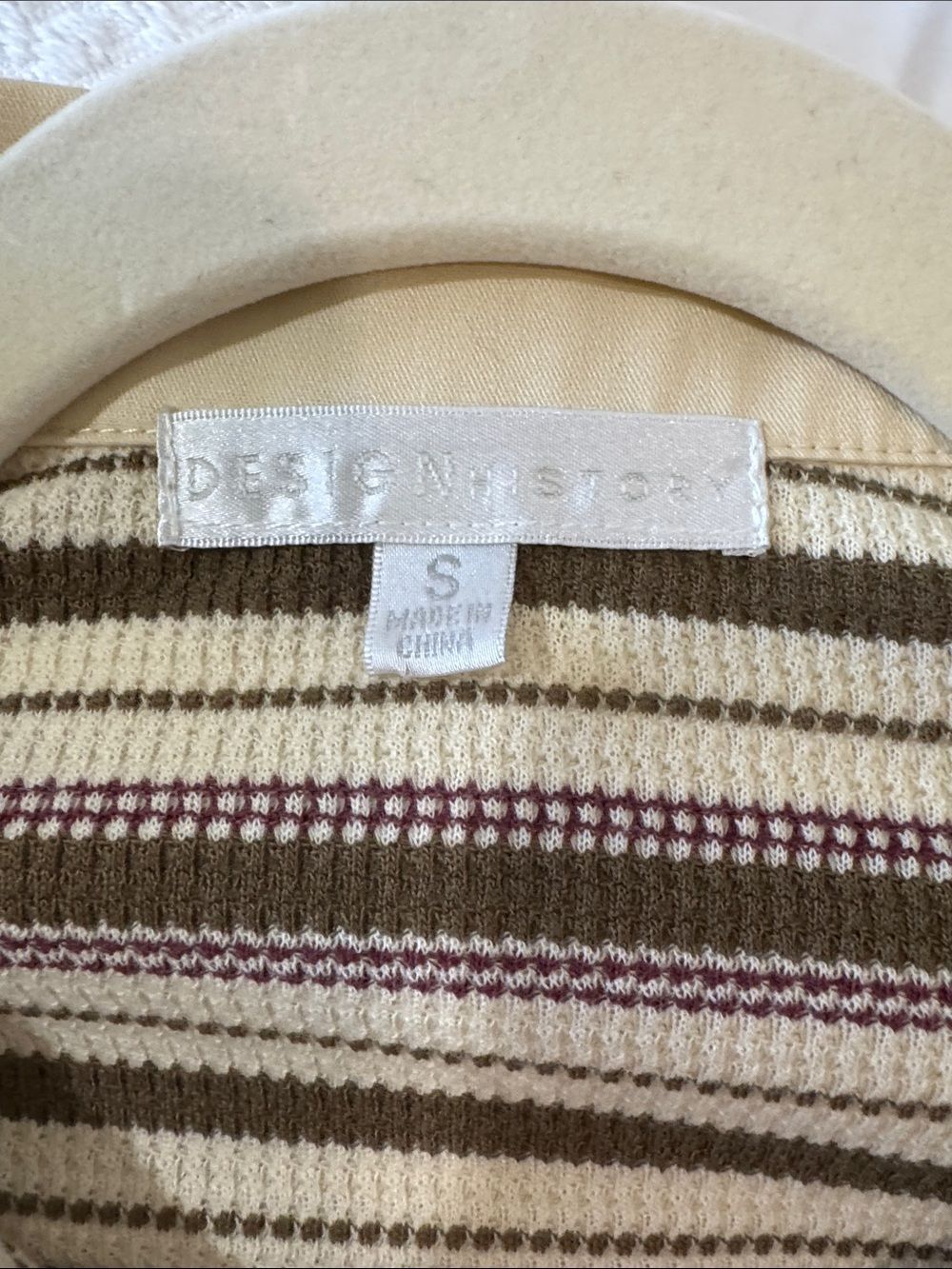 Women’s Design History Striped Knit Polo Top in Cream and Olive - Picture 6 of 7